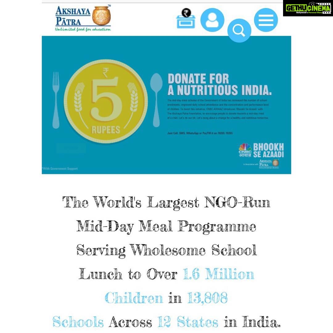 Shraddha Kapoor Instagram - We are all so privileged and blessed. With food, shelter, clothing available to us comfortably, it is our duty to lend a helping hand. Countless children go hungry in our country and the least that we can do is give. I have made my donation. I strongly urge you all to do the same. With a click you can help provide food for helpless hungry children. Log on to www.akshayapatra.org NOW and do your bit. #MakeADifference (link in bio) ❤️