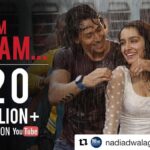 Shraddha Kapoor Instagram - ☺️☺️☺️☔️❤️ #Repost @nadiadwalagrandson (@get_repost) ・・・ Sway to the rhythm of the rains as #ChamCham crosses 120 Million + views on YouTube! #Baaghi @tigerjackieshroff #Ronny @shraddhakapoor #Sia @wardakhannadiadwala @tseries.official #bollywood #monsoons #bollywoodsongs #Throwback #milestone #rainsong #monsoonplaylist