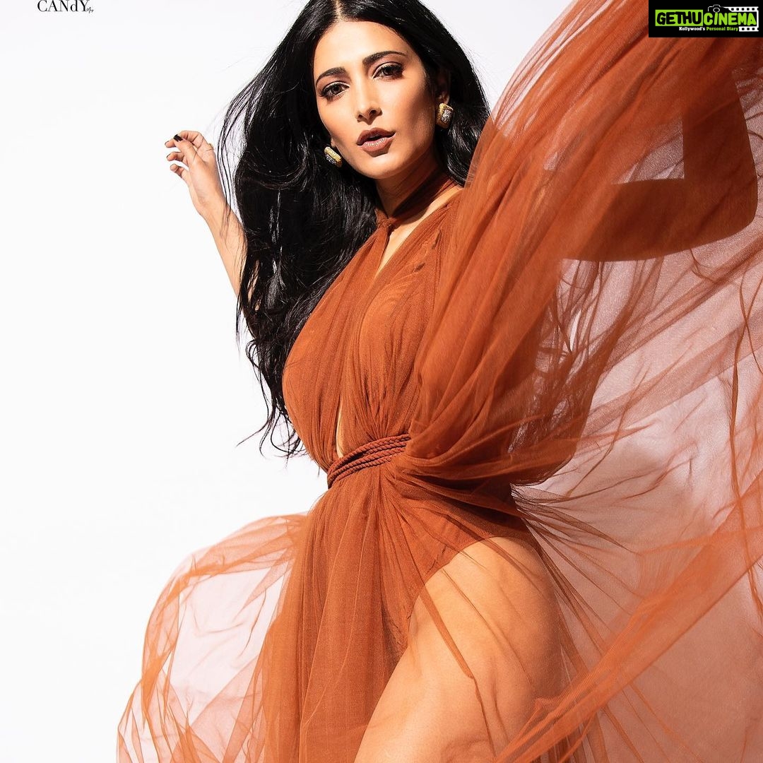 Shruti Haasan - 574.3K Likes - @thecandymag Vol 17, January 2021 Edition Cover
Editor-in-Chief / Photographer: @studiodenz
Creative Director: @farrahkader
Fashion Stylist: @hemlataa9
Makeup Artist: @devikajodhani
Hair Stylist: @ritashukla22
Assistant Stylist: @drashti_jasani1808
@shikha__goel_ @afsana_105 @styledby_niral
@Jhalakjain23
Interview by: @ekal_deep_kaur
Media Consultant: @p2communication
Location: @blackframesstudios
On Shruti
Gown: @rudrakshdwivedi , Boots: @nikitamhaisalkar , Jewellery: @batukbhaisonsjewellers