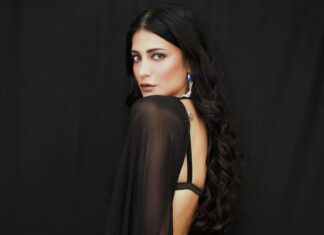 Shruti Haasan Instagram - Night out 🖤 styled by @amritha.ram in a saree by @shantanunikhil with jewellery by @suhanipittie mask @airavata.life