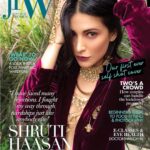 Shruti Haasan Instagram – 🖤🌺🖤 had so much fun being the cover girl for @jfwdigital experimenting with looks styled by @amritha.ram and this customised suit by @archithanarayanamofficial  with 💎 from @suhanipittie and @amrapalijewels and 🥿 @stevemadden 💄 me and 📸 me with help from @macho.feminist