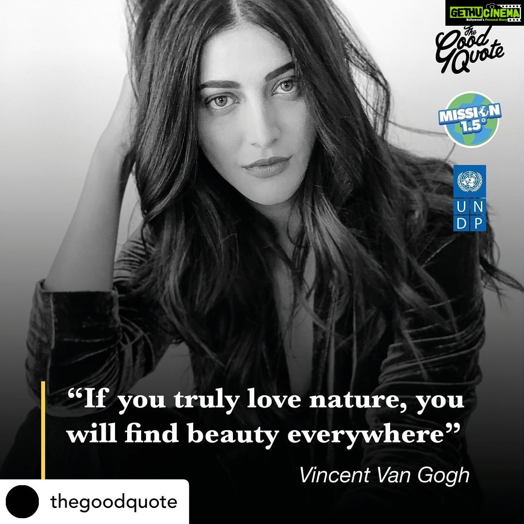 Shruti Haasan Instagram - πππππππPosted @withregram β’ @thegoodquote Actress Shruti Haasan (@shrutzhaasan), pictured, picked her favorite nature quote in partnership with @UNDPβs #Mission1Point5 and @TheGoodQuote. Play & vote for climate policy, link in our bio! π #ForNature