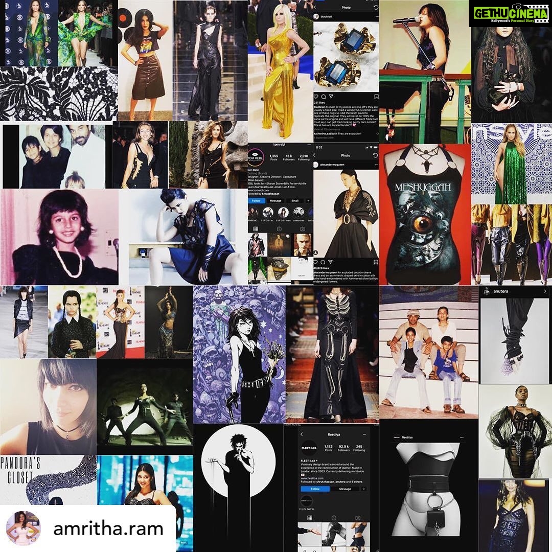 Shruti Haasan Instagram - Thankyou @amritha.ram for our amazing chat and for speaking with me about fashion life and inspiration and for this awesome mood board!!!!! 🖤🖤🖤🖤🖤Posted @withregram • @amritha.ram HERE’S A MOOD BOARD OF PANDORA’S CLOSET” 90minutes of my chat with the one n only fashionista princess @shrutzhaasan all that we spoke about n enjoyed sharing with you is compiled in this !!Thank you princess once again for the stupendous chat n all you lovely ppl out there for all the wonderful texts n pics you’ve shared !!cheers ❤️