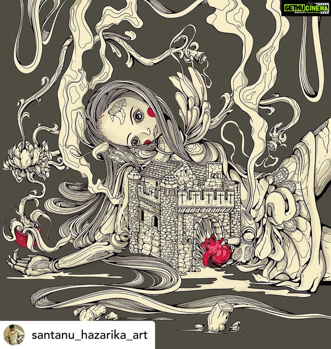 Shruti Haasan Instagram - 🖤🖤🖤I’ve always admired artists who can bring stories to life through ink and paper ... this is so beautiful and I’m so honoured !! Thankyou @santanu_hazarika_art Posted @withregram • @santanu_hazarika_art Doll , castle and charcoal . One of the best thing that has happen to be during this lockdown is getting to know this amazing talented person @shrutzhaasan . In a most unexpected moment during our conversation, she shares something beautiful- “Am I the castle ? Large and daunting , built by architects of fears for years.. Only to set on fire , By you ....am I that piece of charcoal ?you keep away from white satin and paper .Afraid to touch me , for I stain them with dust and memory of the place we chose to forget and I so I stayed away .. Sat upon the purest pure of self doubt ....like a wind up doll , sketching on the backyard walls ....” 🖤 . (Quoting few lines from her black and white masterpiece) . . . . . . . . . . . . . . . . . . . . . . . . . . . . . . . . #art #artoftheday #artwork #instaart #procreate #ipadart #poem #illustration #illustration_best #illustration_daily #artwork #gothicart #doll #castle #balckandwhite #surrealism #shrutihassan #wordart #ipadart #draw #drawdrawdraw