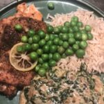 Shruti Haasan Instagram - lemon chicken with sides of rice peas and creamed spinach - MY ABSOLUTE FAVOURITE