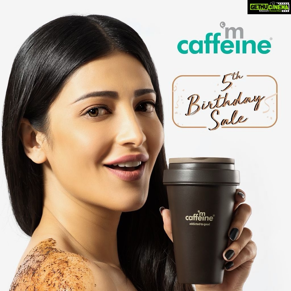 Shruti Haasan Instagram - mCaffeine turns 5 and we are celebrating! 🎉 I am getting addicted to all the good caffeine can do for my skin, are you? Head to www.mcaffeine.com for their BIG birthday sale and get ready to be hooked to good with their amazing products that are good for you & good for the earth! 🙌🏽 @mcaffeineofficial #mCaffeine #5thBirthdaySale #AddictedToGood #AD