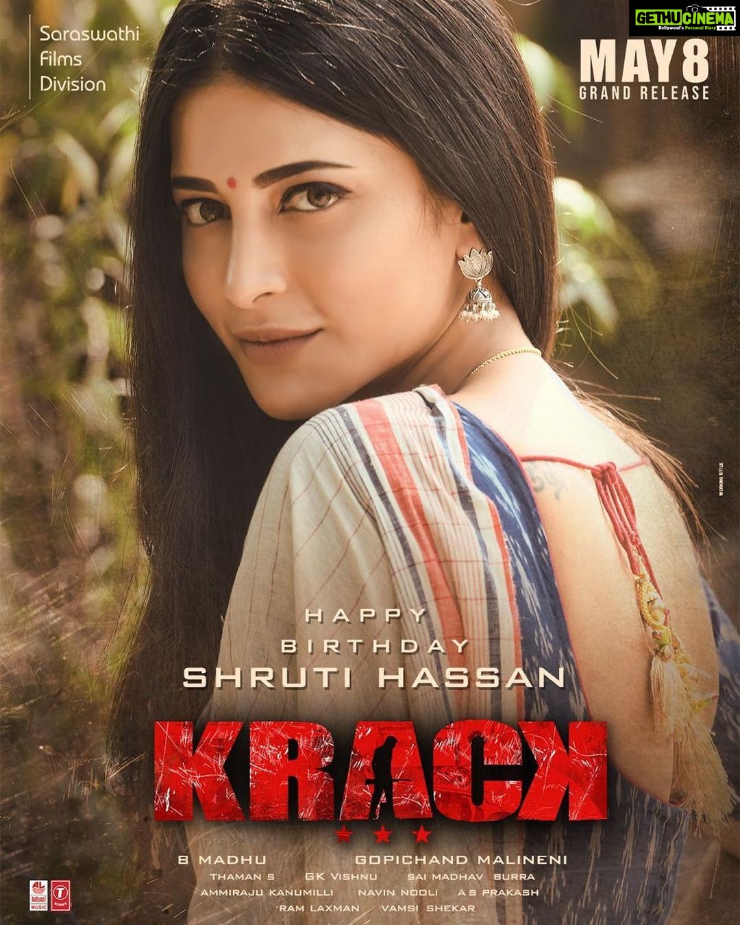 Shruti Haasan Instagram - Thankyou to my lovely KRACK team for this birthday present !! It’s been so amazing to work again with @dongopichand an ravi Teja garu after so many years !! Two of the kindest sweetest people ever 🙏🏼 so blessed to be a part of such a lovely film Thankyou so much for this ❤️