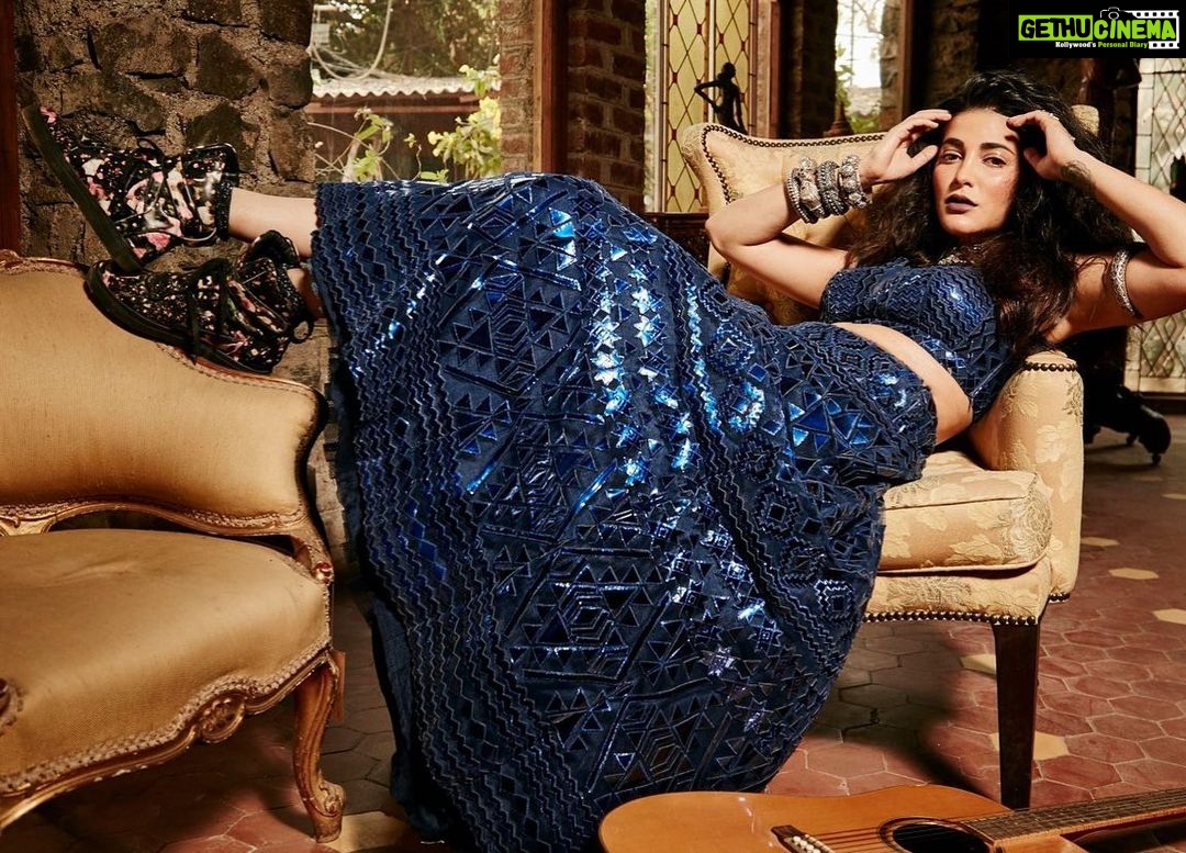 Shruti Haasan Instagram - this haute-off-the-runway lehengas set from @ReetiArneja and rejigging it by pairing this outfit with leather boots. Browse the digital issue at magazine.azafashions.com, or pick up a copy at Aza stores. Accessories: @sangeetaboochra Photography: @Arjun.mark Styling: @sanjanabatra Art Director: @prashish_moore Make up: @dilshadukaji_mua Hair: @ritashukla22