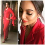 Sonakshi Sinha Instagram - Very laal in @labelmanikananda for the "rang laal" song launch today! Styled by @aasthasharma612. Hair and makeup @niluu9999 and @sheetalfkhan! #force2 #force2promotions #sonastylefile #redhot
