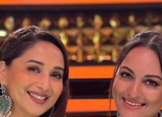 Sonakshi Sinha Instagram - When she dances you cant help but stop and stare 😍 thank you for grooving to #MilMahiya with me @madhuridixitnene maa’m! #MilMahiya video is out nowwww… check it out the link is in my BIO. @bgbngmusic @raashisood @djupsidedown @iconyk_ @gauravxwadhwa