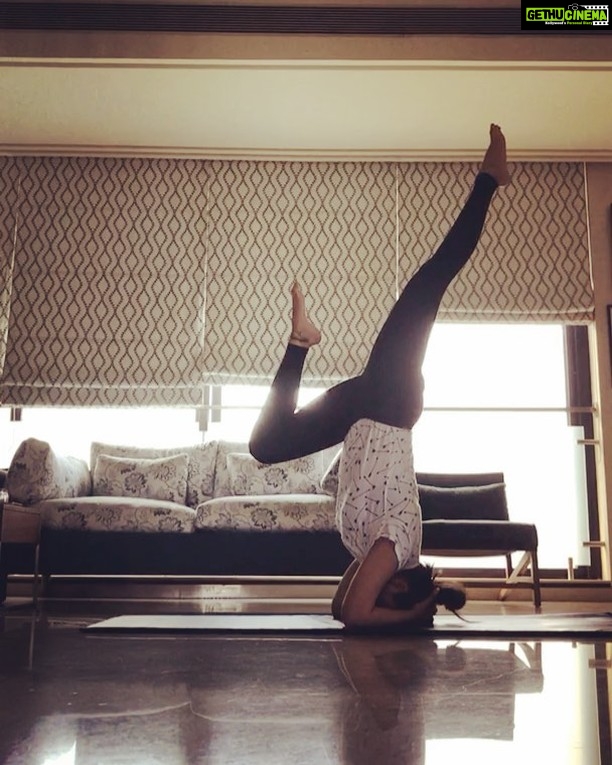 Sonakshi Sinha Instagram - Aaaaand she gets it right!!! Exactly a month ago i posted a video of me doing a very improper headstand, but the fact that i was able to even get into that position without any support was a huge achievement for me. A month after, with practice and determination, i post a proper one with my legs aligned and perpendicular to the floor. Progress makes me happy! #mondaymotivation #smallvictories #sonaisfit #fitness #yoga