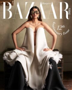 Sonam Kapoor Instagram - #Bazaarturns12 @bazaarindia Digital Editor: Nandini Bhalla (@nandinibhalla ) Photographs by: Damian Foxe (@damianfoxe ) Styled by: Elad Bitton (@mrbitton ) Hair: Dayaruci (@dayaruci ) at @thewallgroup Make-up: Maria Asadi (@official_maria_asadi ) Stylist’s assistant: Rachel Allen Actor’s Reputation Management: @media.raindrop U.K. publicist : @chandnimodha_ Post production : @loveretouch Outfit : Silk Duchess Satin Dress and Trousers, Resin Bead Trompe l'oeil Earrings, and matching glasses, Schiaparelli. @schiaparelli