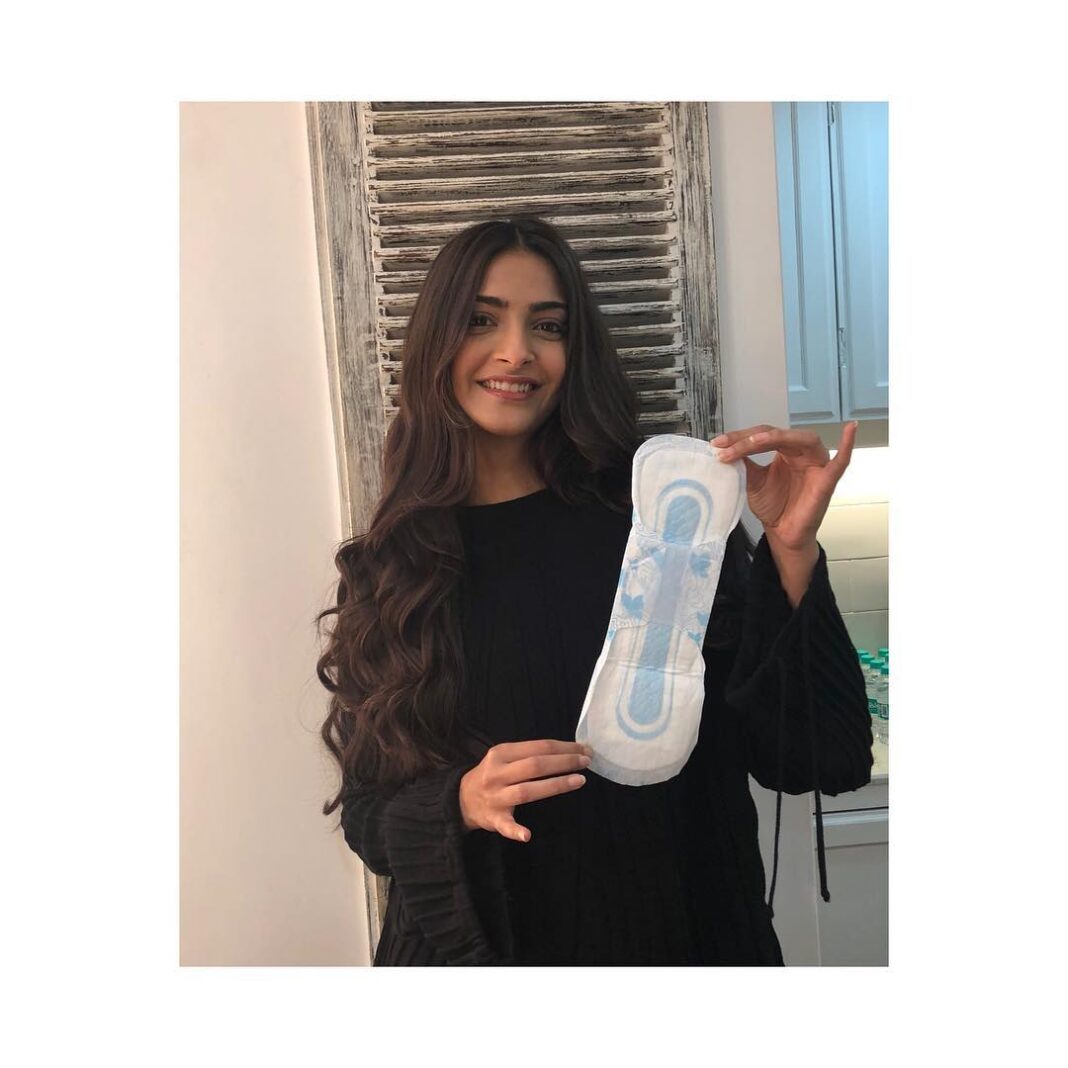Sonam Kapoor Instagram - Thank you sir ! I accept your #padmanchallenge Yes that’s a Pad in my hand & I don’t feel weird. It's natural, Period!‬ ‪Copy, Paste this & Challenge your friends to take a photo with a Pad!‬ ‪Here I am Challenging @jacquelinef143 @arjunkapoor @reallyswara
