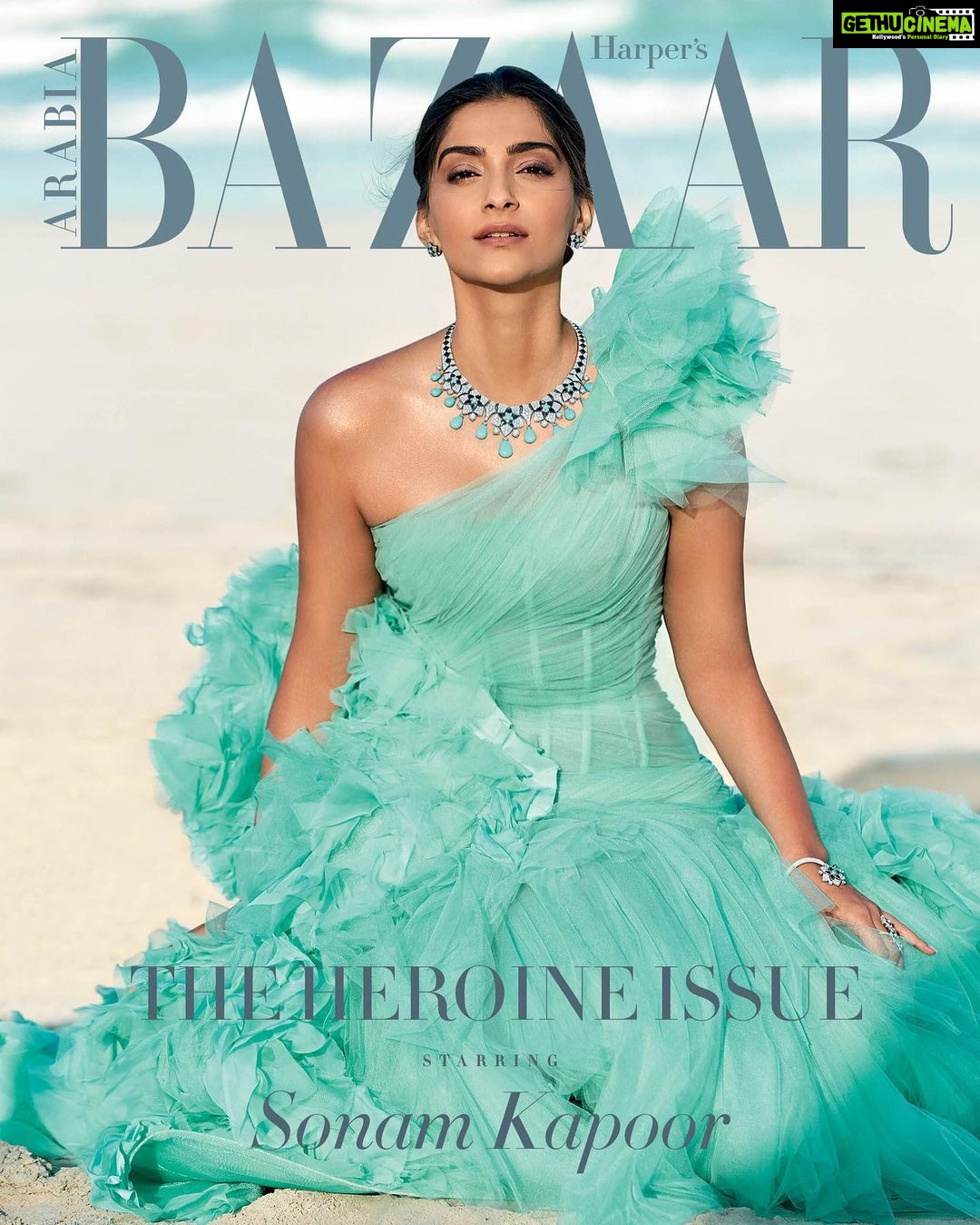 Sonam Kapoor Instagram - “Fashion and art is in my blood” 💙 See link in bio to read the article For @harpersbazaararabia, The Heroine Issue, March 2020 Editor in Chief @oliviaphillipbazaar Photographer @ericguillemainphoto Fashion Director @anna_castan Jewellery @bulgari Dress @ralphandrusso Make up @artinayar Hair @alpakhimani Set Designer: @styleisnecessity