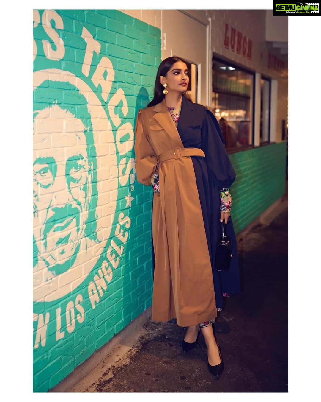 Sonam Kapoor Instagram - βIt's calm under the waves in the blue of my oblivion.β Fiona Apple π @bouguessa π₯Ώ @mansurgavriel πββοΈ @bbhiral π @makeupbybrookehill πΈ @thehouseofpixels Original Farmers Market, Los Angeles