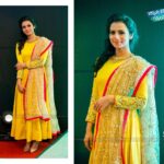 Sruthi Hariharan Instagram - Launching the album of #happynewyearkannadamovie in yellow :D Wearing a @suruchiparakh -Suruchi, your designs are gorgeous and it is a great confidence booster to wear you, every single time- Thank you :) Jewellery courtesy - @mspinkpantherjewel . And all styling credits to the latest celebrity stylist on the block - kutti and lovely @nisharakiran Make up by the one and only @shivugowda2011 :) and with @raghav on the camera ... voila - we all look good 😎