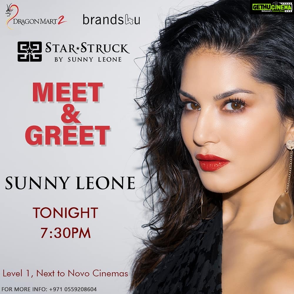 Sunny Leone Instagram - Hello Dubai!! I will be coming to your city for the inauguration of new @brands4ustores in @dragonmart 2 at 7.30pm tonight!! I will also be launching my new #EyeMakeup range - #StellarEyes 👁️ by @starstruckbysl 🎉 Wearing #CherryBomb shade on my Lips . . #SunnyLeone #fashion #cosmetics #StarStruckbySL #brands4u #dragonmart2 #cbbc #launch #inauguration #cosmetics #makeup #eyemakeup #eyeliner #eye #starstruck #sunnyleonemakeup #beauty #fashion #mydubai #uae Novo Cinemas