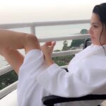 Sunny Leone Instagram - After many many months I have the day off to lounge around in a robe in front of the ocean. Can’t tell you how amazing this is! “Moment alone with @dirrty99” - “priceless” :)