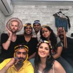 Sunny Leone Instagram - When you wait for hours to be called to set and get cabin fever!! Yes we all went crazy! @tomasmoucka @jeetihairtstylist @hitendrakapopara Komal Anand @sunnyrajani and me