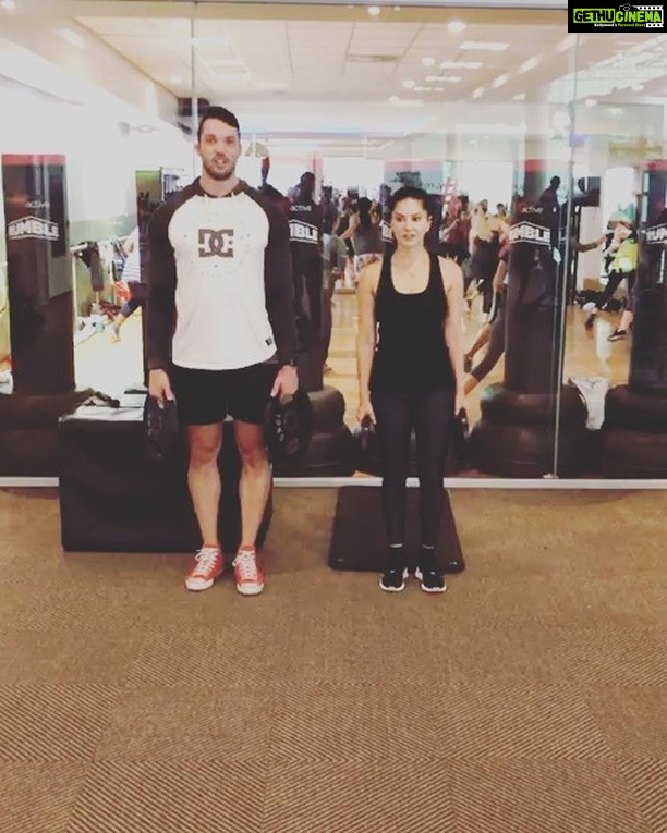 Sunny Leone Instagram - Part of leg day with the beast @lian_wentzel and by the way this was so hard...had to do it 4times with weights and then twice with no weights. Destroyed!!!