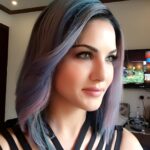 Sunny Leone Instagram – My hair is officially blue/purple today! Hair by @tomasmoucka and make up by @nina_sagri love love!!