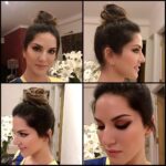 Sunny Leone Instagram – Loved my messy top bun and dramatic eyes for the chennai swaggers game! Thanks @tomasmoucka you rock hair and make up!!