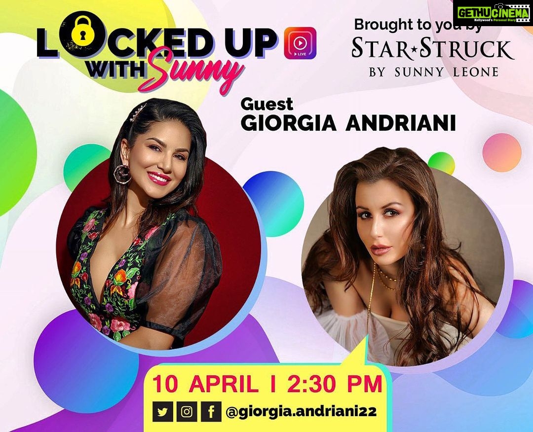 Sunny Leone Instagram - Hey guys!! I am so happy to announce that gorgeous @giorgia.andriani22 will be back on #LockedUpWithSunny today at 2.30pm!! It's going to be a Fun session!! @lockedupwithsunny #SunnyLeone Sunny Leone