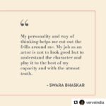 Swara Bhaskar Instagram – #Repost @verveindia (@get_repost)
・・・
Our #covergirl Swara Bhaskar @reallyswara is doing it  right. For the #DecemberIssue #coverstory, the thinking actor chatted with us about straddling the worlds of commercial and indie cinema as a rank outsider. Most taken by: her sense of self.
______
#VerveIndia #SwaraBhaskar #AnniversaryIssue #Bollywood #VeereDiWedding