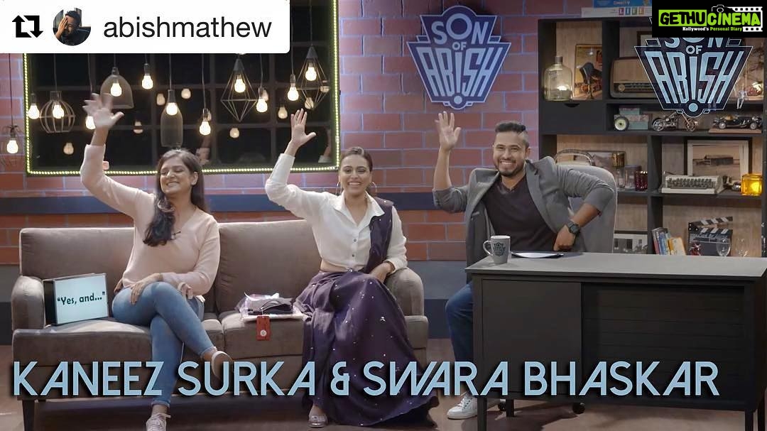 Swara Bhaskar Instagram - Watch me say a whole bunch of stuff i really shouldn’t have with two amazzzing people for company! @abishmathew @kaneezsurka ❤️❤️🙈🙈🙈🤣🤣🤣 #Repost @abishmathew (@get_repost) ・・・ The latest episode of #SonOfAbish features the amazing Kaneez Surka & Swara Bhaskar Link in the bio :)