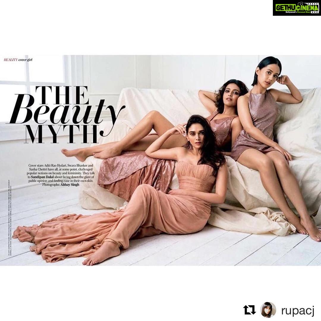 Swara Bhaskar Instagram - You know.. just lounging on the pages of @feminaindia with the beauties busting the 'beauty myth' - in a good way! ππ€£ @aditiraohydari @ricksharani @sandipandalal where is this available? :) thanks also @tanyachaitanya27 @raindropalterego #AbhaySingh Repost @rupacj (@get_repost) γ»γ»γ» Gorgeous women β€οΈπ @reallyswara u look smokn π₯so proud of u... πππ keep rocking.... #redefiningbeauty #breakingnorms @feminaindia #beauty #covergirl #feminacovergirl