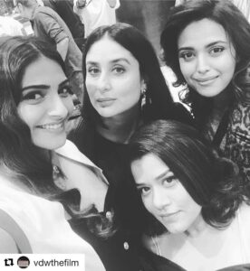 Swara Bhaskar Instagram - #Repost @vdwthefilm (@get_repost) ・・・ Who run the world? Girls! #VeereDiWedding just got crazier. #KareenaKapoorKhan #SonamKapoor #SwaraBhaskar #ShikhaTalsania #KareenaKapoor #VDW #Production14 #Bollywood #BollywoodFilm #Selfie #ShootMode #LightsCameraAction #BehindTheScenes