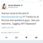 Swara Bhaskar Instagram - Done peeps! Thanks for all the love and questions!! ❤❤🙌🏾