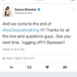Swara Bhaskar Instagram - Done peeps! Thanks for all the love and questions!! ❤❤🙌🏾
