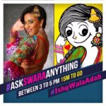 Swara Bhaskar Instagram – In 15min!!!!!!! #AskSwaraAnything on #twitter and get Anaarkali to send you #IshqWalaAdab to your special someone this #valentines  day! ❤ See u in 15min tag @ReallySwara