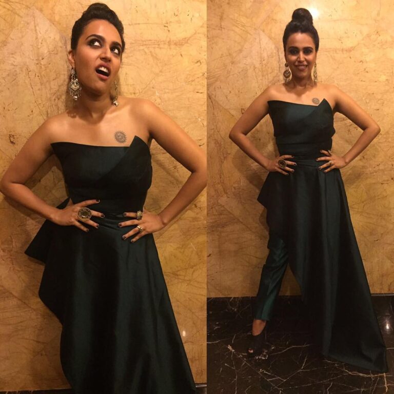 Swara Bhaskar Instagram - Ya! At the #JagranFilmFestival2016 awards night but always thinking about food! 🙈 In @anjkouture and @amrapalijewels styled by @dibzoo :) make up @saracapela