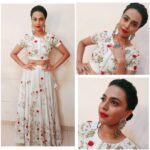 Swara Bhaskar Instagram - BIG love for this lovely creation by @prama_by_pratima_pandey with amaze jewellery by @apalabysumitofficial ❤️❤️ styled by @rupacj for #doordarshan #Rangoli shoot. With make up: Bhaskar Chaurasia; Hair: Sasmita Dash #workmode #gameface #fashion #latestlove 😍