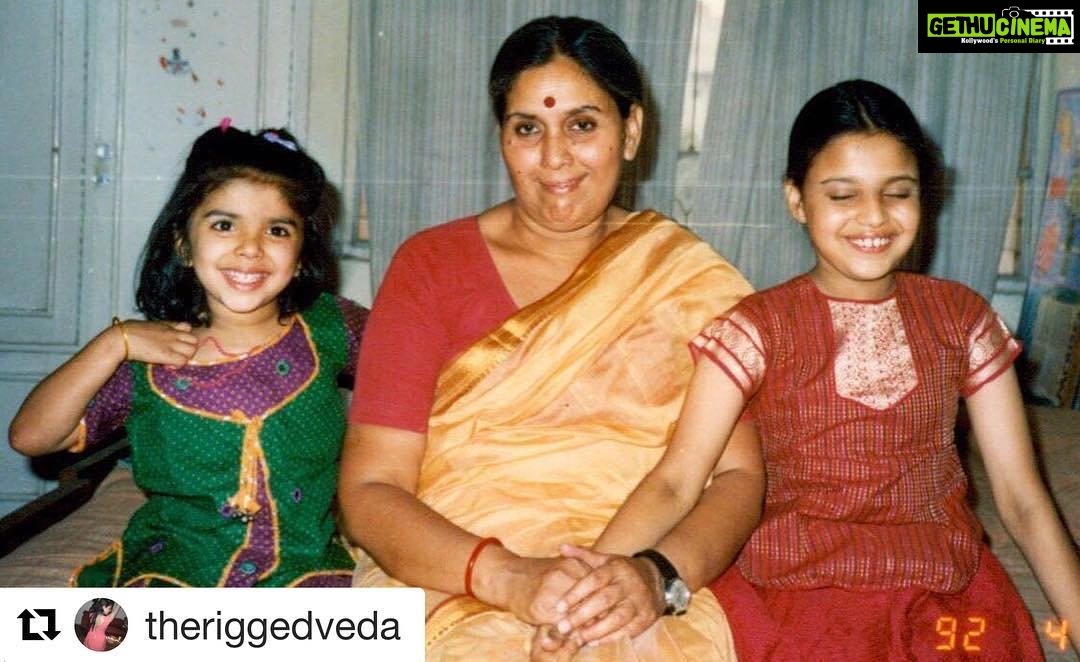 Swara Bhaskar Instagram - Would you believe that the one who couldn't keep her eyes open in front of a camera now makes a living facing the camera!!! :) #destiny #childhood #whatthefutureholdsyouneverknow #Repost @theriggedveda ・・・ Swara and I with our Nani, dressed in festive attire. #dustedfromthearchives
