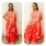 Swara Bhaskar Instagram – And another traditional turn for #Navratri special episode of #doordarshan #Rangoli In @madsamtinzin lehenga choli with  my fave @amrapalijewels maang-Tika and also my fave @anmoljewellers kadaa .. Styled by the ever adjusting and encouraging amazing @rupacj ❤️