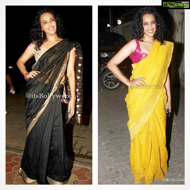 Swara Bhaskar Instagram - So this is my badly-draped- sari-phase! :) And my my-own-hair phase! :) #befikrstyle #bollywoodparty #Bollywood #actor