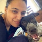 Swara Bhaskar Instagram – This fellow trotted into my life 2 days before the lockdown courtesy @aditianand and since then life has been a furry snuggle fest! #happyinternationaldogday Godot! 🥰😍💜🐶 #rescue #adoptdontshop #lifewithgodot