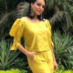 Swara Bhaskar Instagram – Yellow yellow.. happy fellow!!!!
Driving away #lockdownblues in this summery ensemble from @littlethingstudio 
Shoes: @needledust 
Jewellery: @tribebyamrapali 
Styled: @dibzoo 
Make up: @manjarisinghofficial 
Hair: @jatingrover09 
#flesh #erosnow New Delhi