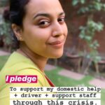 Swara Bhaskar Instagram – Thanks @shru2kill for the tag.. I pledge to support my domestic help through this crisis. #eachonehelpone #covid19 #coronacrisis 
Insta peeps! Pls carry it forward. Take a pic and post your pledge.