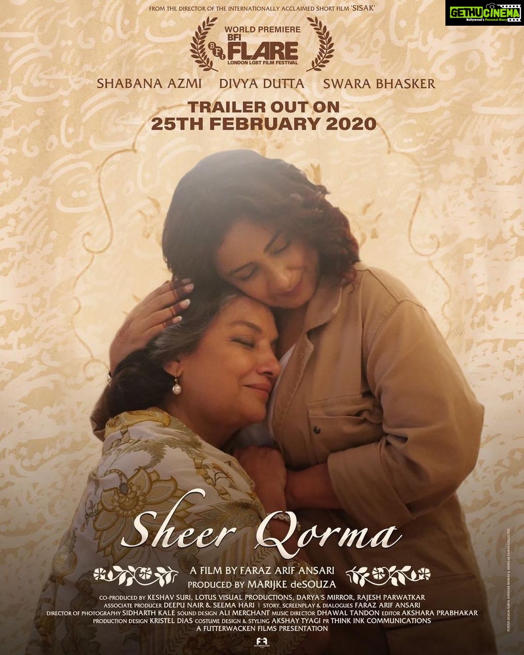 Swara Bhaskar Instagram - OMG OMG OMG! This poster is everything ♥️ #SheerQorma — A tale of love and acceptance. Trailer out on 25th February 2020 Starring @azmishabana18 @divyadutta25 @reallyswara | Directed by @farazarifansari | Produced by @marijkedesouza #LoveWins #LoveisLove @sheerqorma.thefilm #cannotwait