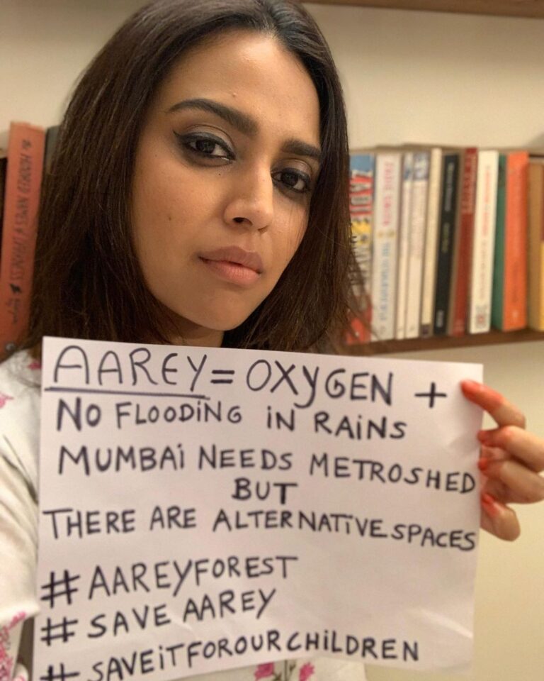Swara Bhaskar Instagram - #AareyForest destruction is about greed, hubris and foolishness. The fact is that ALTERNATIVE SPACES FOR THE CARSHED exist, have been okayed by experts. Protest against colossal stupidity & this damaging decision! #SaveAarey #SaveAareyForest @saveaareyforest @saveaarey @vanashakti @devendra_fadnavis