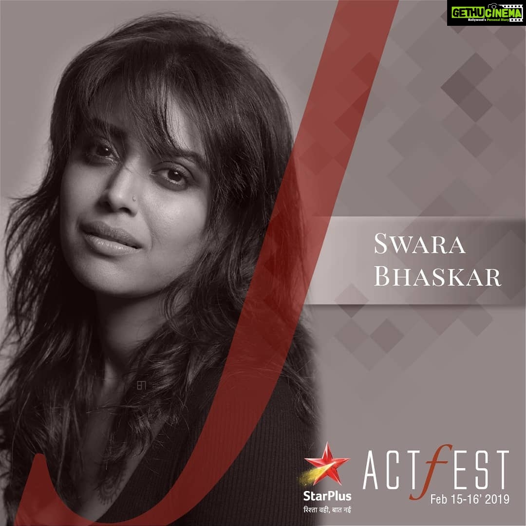 Swara Bhaskar Instagram - Hey guys! I am going to be there at ActFest as a Panelist. If you’re an Actor, ActFest is for you! Login to www.actfest.in for your tickets now! Come Join us! @cintaaofficial