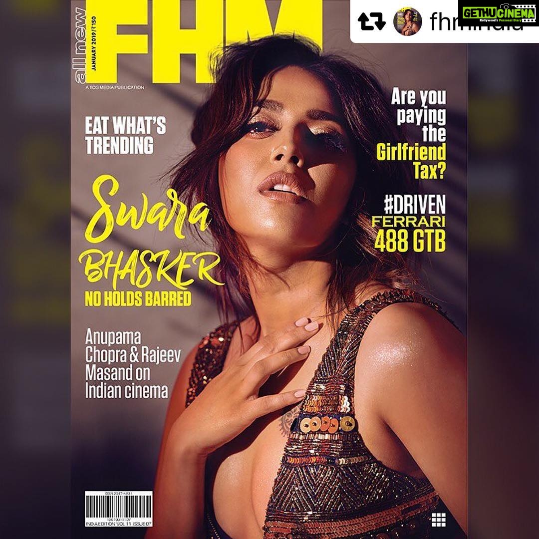 Swara Bhaskar Instagram - 2019 starts right! 🙌🏾🙌🏾🙌🏾😻😻😻 #Repost @fhmindia with @repostsaveapp · · · Here’s presenting our Cover Girl for January, the unapologetic @reallyswara. Photography by @thehouseofpixels Makeup by @saracapela Hair by @hot.hair.balloon Styling by Aakanksha Jain, assisted by @mitalig_ PR agency - @raindropalterego FHM January on stands now! Grab your copy. #fhmindia #fhm #fhmjanuary #fhmcovergirls #fhmcover #fhmcovergirl #fhmgirls #swarabhasker #swara #sakshisoni #bindiya #ranjhanaa #glamorous #beauty #covershoot #covergirl #coverstar #itsnotthatsimple