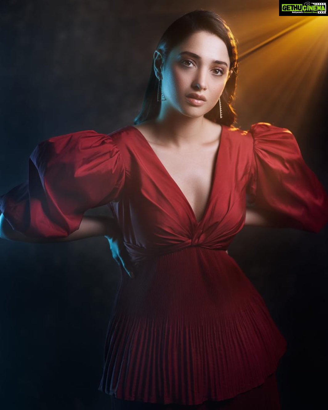 Tamannaah Instagram - About last night at the official press meet of my upcoming Telugu film titled 'Gurthunda Seethakalam'. It is the remake of ‘Love Mocktail' 😊 Starring - @actorsatyadev and your truly Directed and Produced by @nagshekar Styled by @sukritigrover Assisted by @vanigupta.23 Outfit by @zwaan.official Earrings by @malabargoldanddiamonds Hair by @noori_hairstylist Makeup by @mua_aanchalkhanna Photographed by @shreyansdungarwal