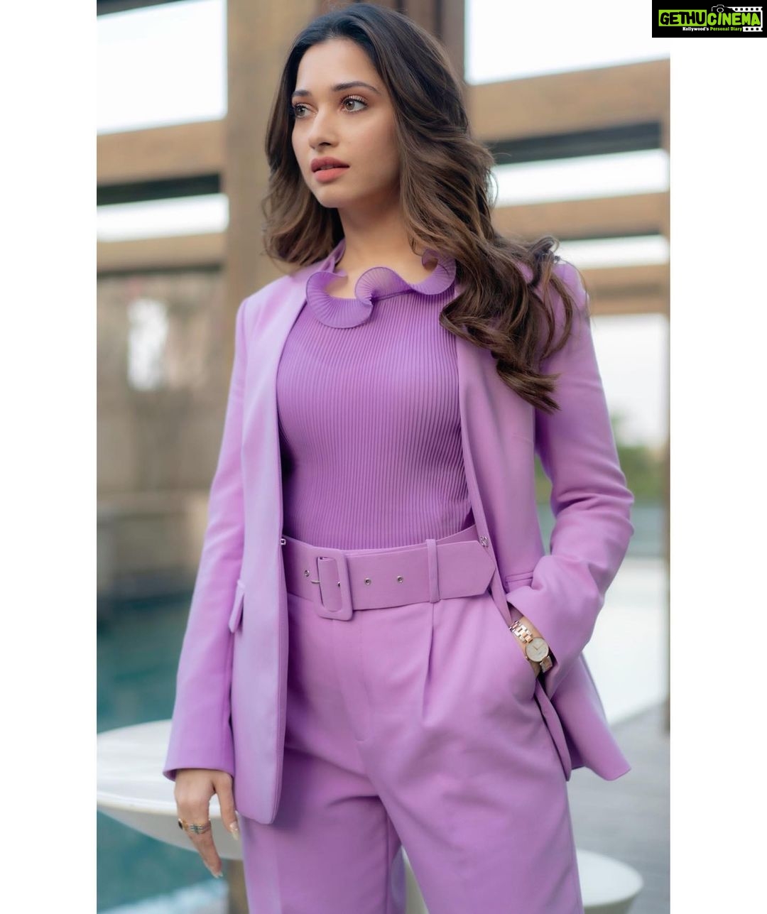 Tamannaah Instagram - Signature masterclass event #mymarkmysignature Wearing @zaraindiaofficial Styled by @sukritigrover Hair @tinamukharjee Makeup @sonamdoesmakeup #powerpantsuit #lavenderpantsuit #powerdressing #softwaves Hyderabad,telangana state