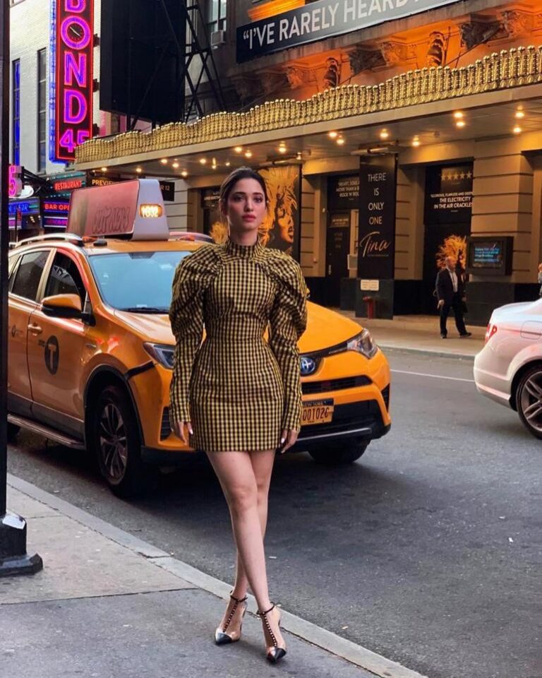 Tamannaah Instagram - Dress @rotatebirgerchristensen Heels @louboutinworld Styled by @sanjanabatra Assisted by @rupangisharma @devakshim Hair @tinamukharjee Makeup @billymanik81 Times Square, New York City