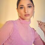 Tamannaah Instagram - Thank God for yoga 🤓 Styled by- @shaleenanathani Top- @helmutlang Pants- @jacquemus Heels- @altuzarra Earrings- @fancypantsofficial Makeup and hair @florianhurel 📸 @kadamajay #pink #yoga #pinkpinkpink